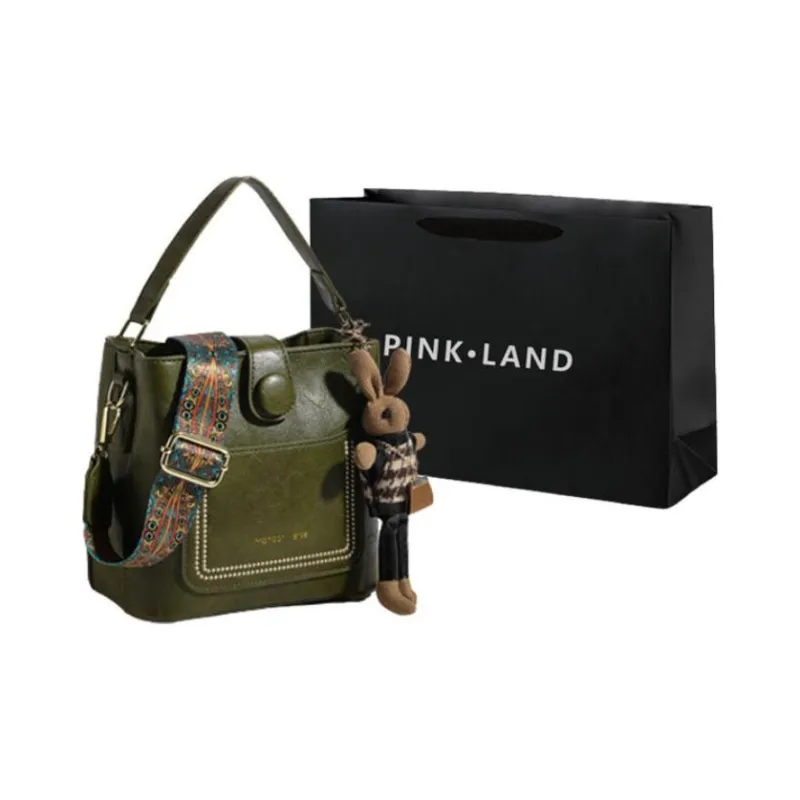 PINK·LAND PU Bucket Bag, Shoulder Bag, Crossbody Bag Women's Caramel/Red Brown/Black/Green-8
