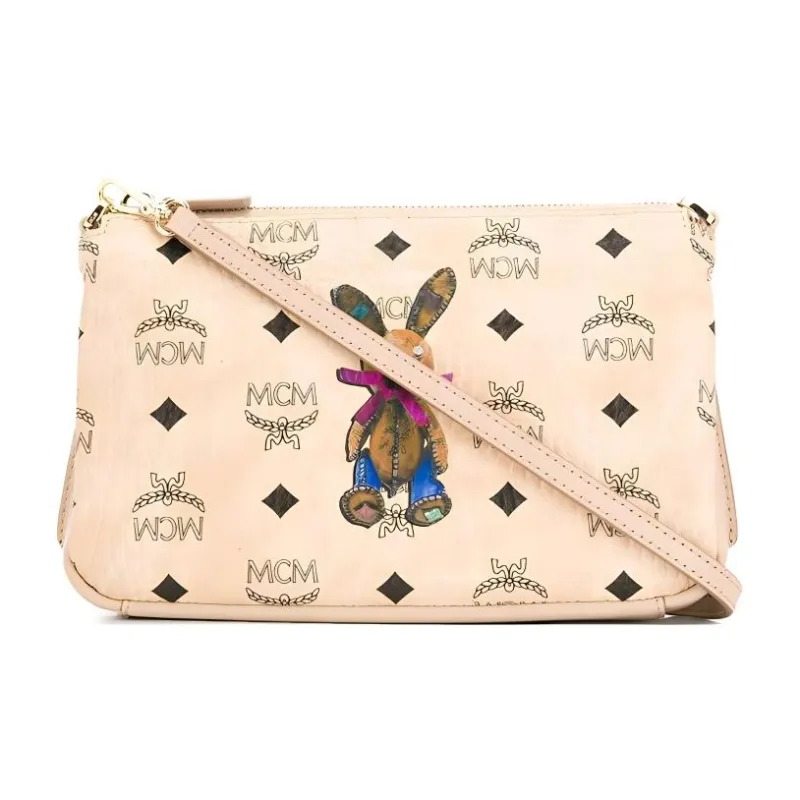 MCM Leather Crossbody Bag Women's Beige Monogram-2