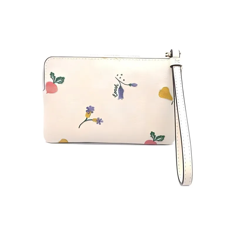 COACH Boxed Coated Canvas With Leather Clutch Small Size Women's White-2