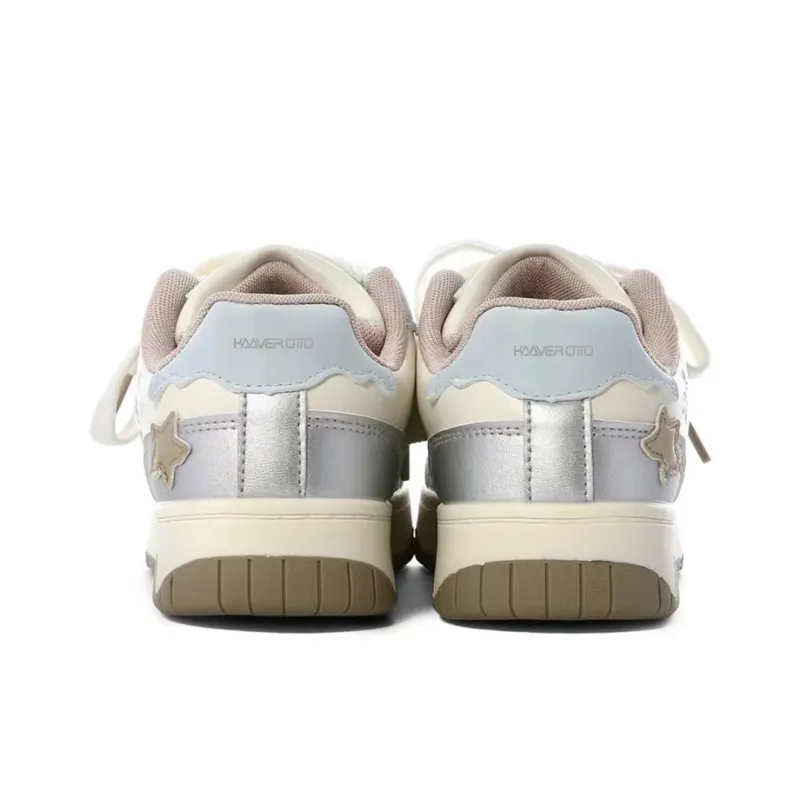 KAAVER OTTO Cushioned Wear Resistant Balanced Lightweight Low Top Stylish Skateboarding Shoes Women's Beige Silver-9