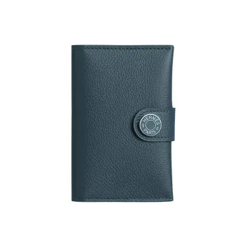 HERMES Evercolor Calfskin Card Holder Women's 7P Bleu De Prusse Prussian Blue