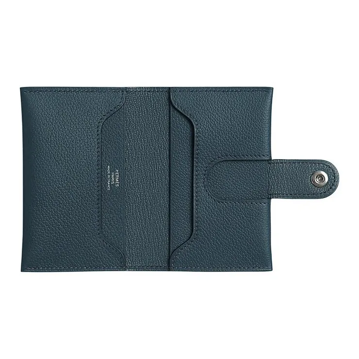 HERMES Evercolor Calfskin Card Holder Women's 7P Bleu De Prusse Prussian Blue-1