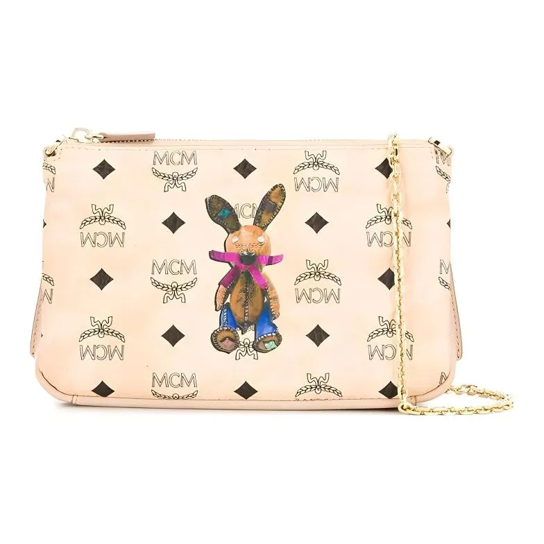 MCM Leather Crossbody Bag Women's Beige Monogram-0