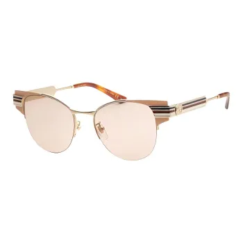GUCCI Plastic Metal Oval Sunglasses Women's Gold