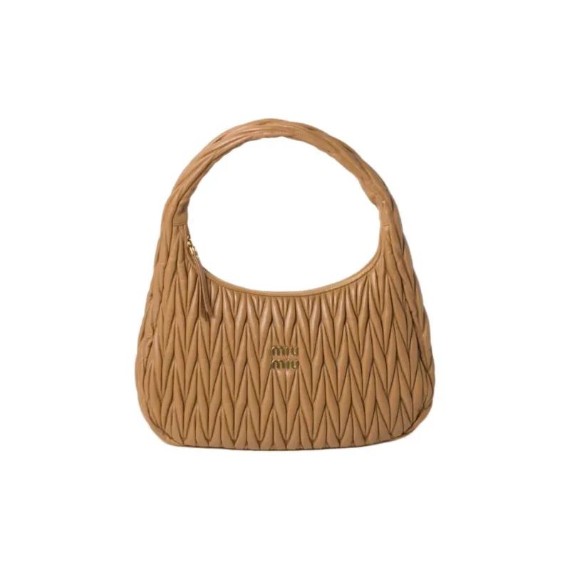 MIU MIU Leather Handbag Shoulder Bag Women's Caramel Brown-0