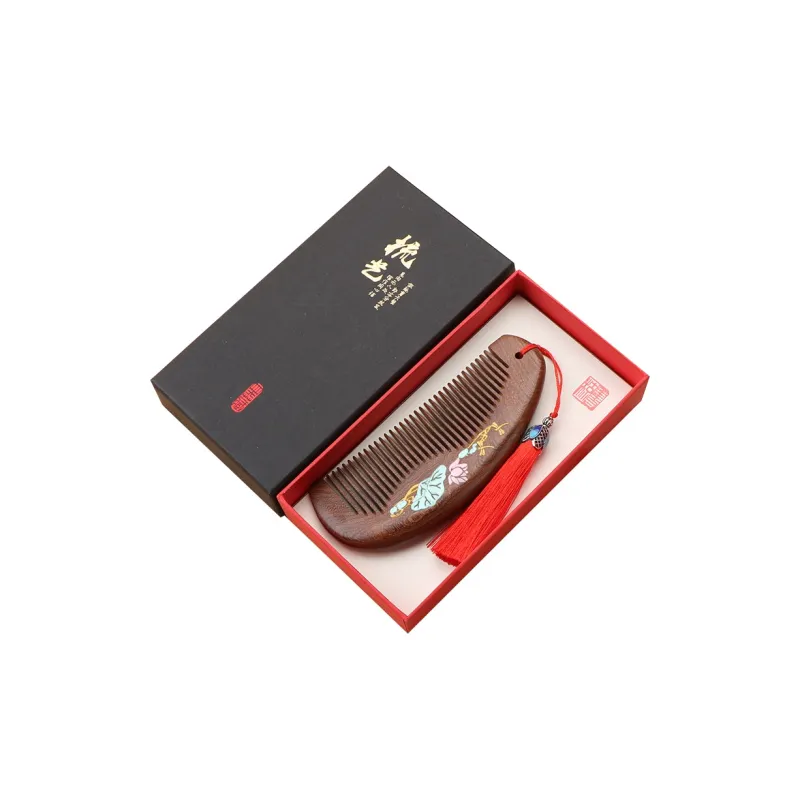 XIBI Black Gold Sandalwood Painted With Gold Comb Smooth Scalp-3
