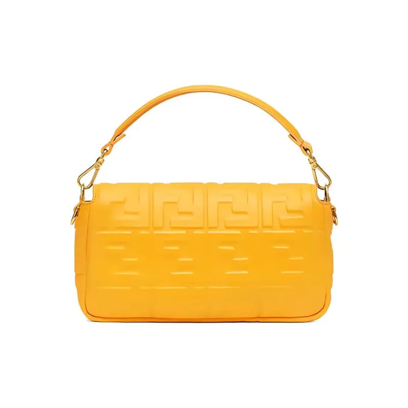 FENDI Baguette Nappa Leather Shoulder Bag Medium Size Women's Orange-2