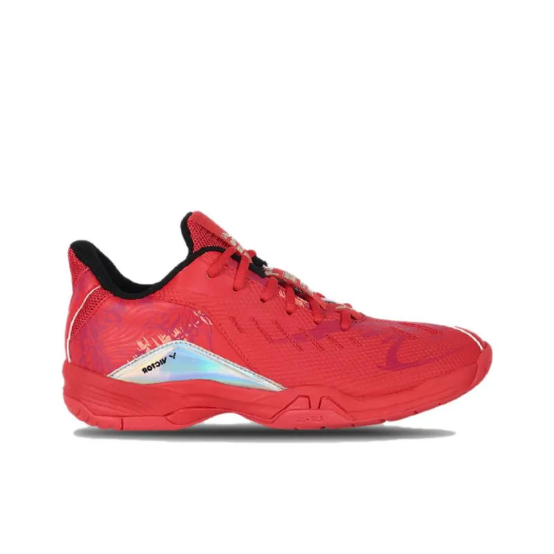 VICTOR Cushioned Slip Resistant Low Top Badminton Shoes Unisex Red White-1