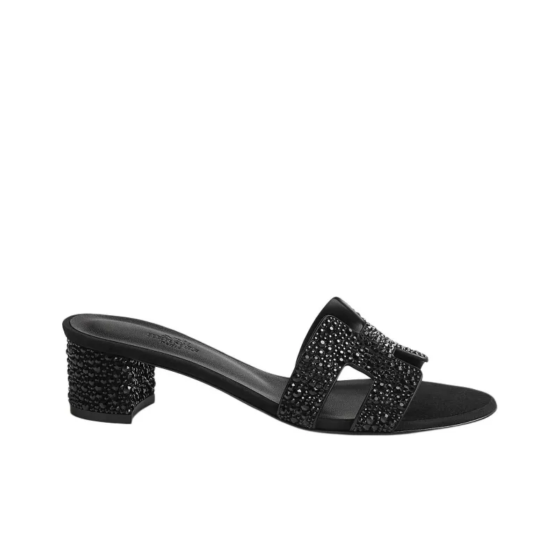 HERMES Oasis Slide Slippers 5cm Women's Black-1