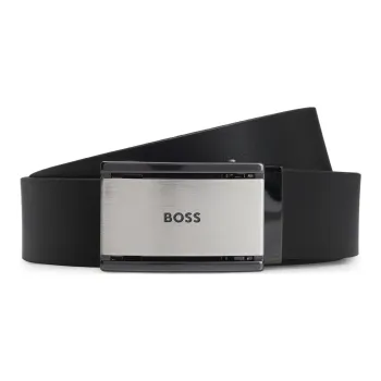 HUGO BOSS Leather, Metal Leather Belts Men's Black Width 3.5CM