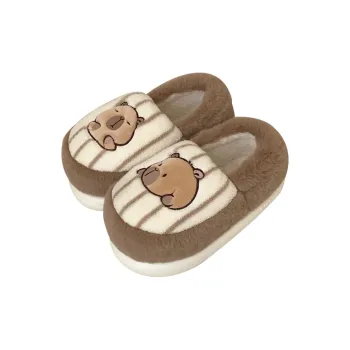 SHIGUDE Indoor Cotton Slipper Shoes Unisex Light Brown
