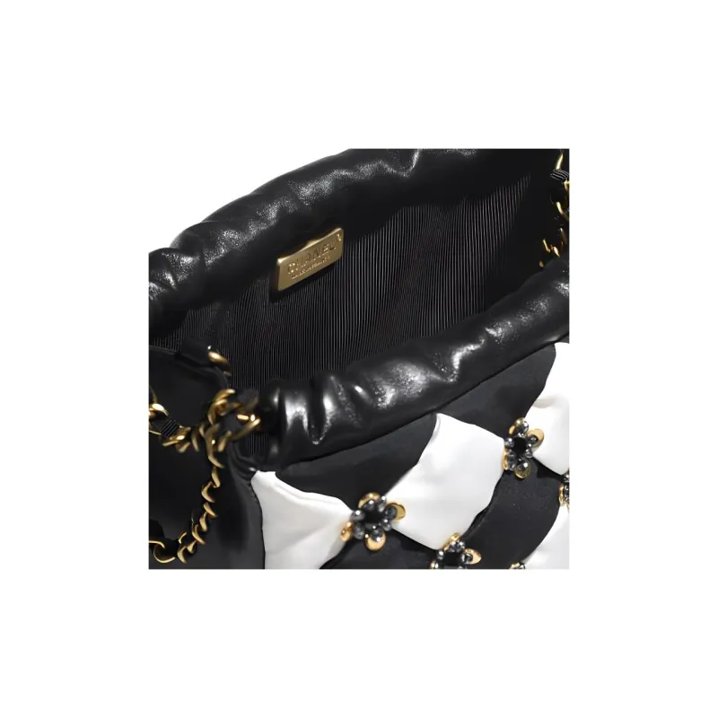 CHANEL Sheepskin Crossbody Bag Women's Black/White-2