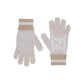 GUCCI Gold Thread Jacquard Fabric Knit Gloves Unisex Multicolor