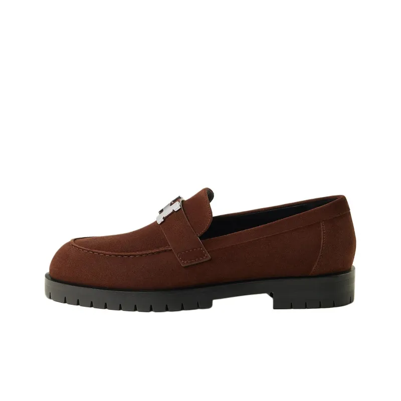HERMES Faubourg Loafers Women's Chocolate Brown-0