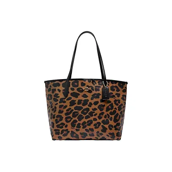 COACH City Leather Shoulder Bag Large Size Women's Brown Black Multicolor