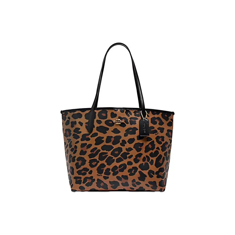 COACH City Leather Shoulder Bag Large Size Women's Brown Black Multicolor-0