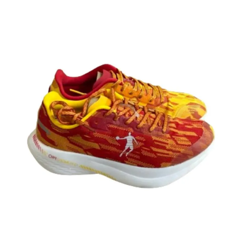QIAODAN Cushioning Slip Resistant Low Top Marathon Running Shoes Women's Red Yellow-3