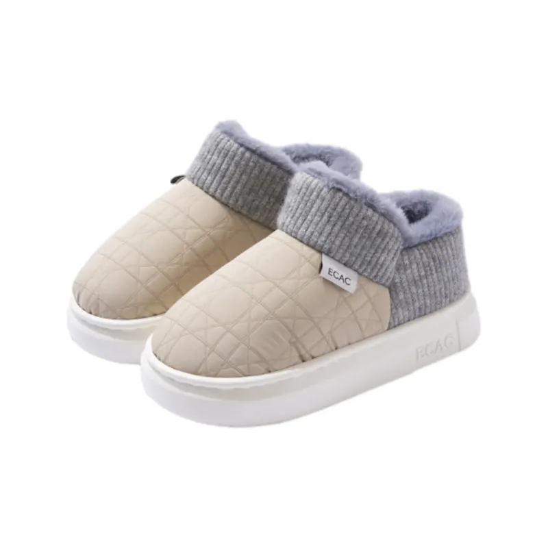 ECAC Cotton Slippers Winter Indoor Home Slip on Thickened And Fleece Lined Warm Postpartum Shoes-3