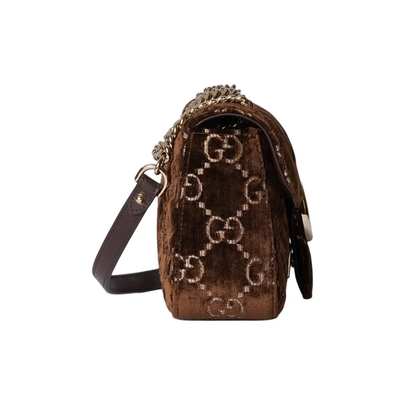 GUCCI GG Marmont Velvet Crossbody Bag Shoulder Bag Small Size Women's Brown-2