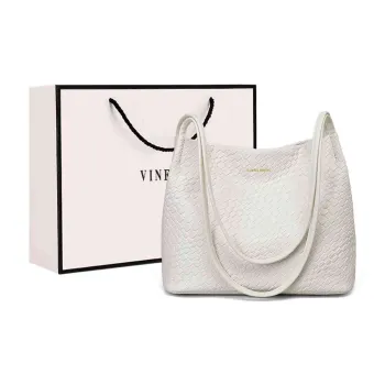 VINEY Synthetic Leather Shoulder Bag, Tote, Handbag, Shopping Bag Large Size Women's White
