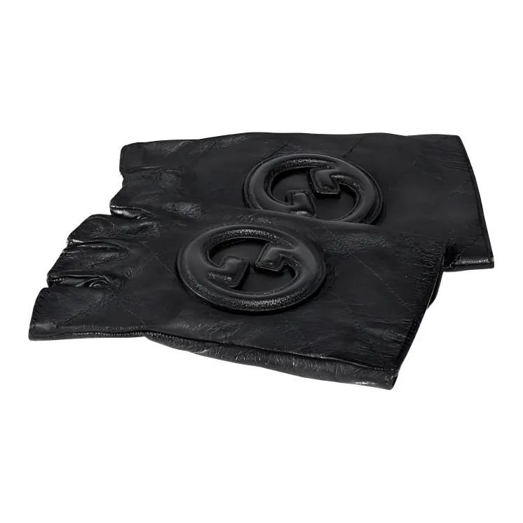 GUCCI Leather Silk Gloves Women's Black-1