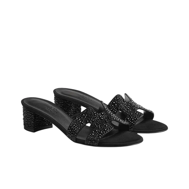 HERMES Oasis Slide Slippers 5cm Women's Black-2