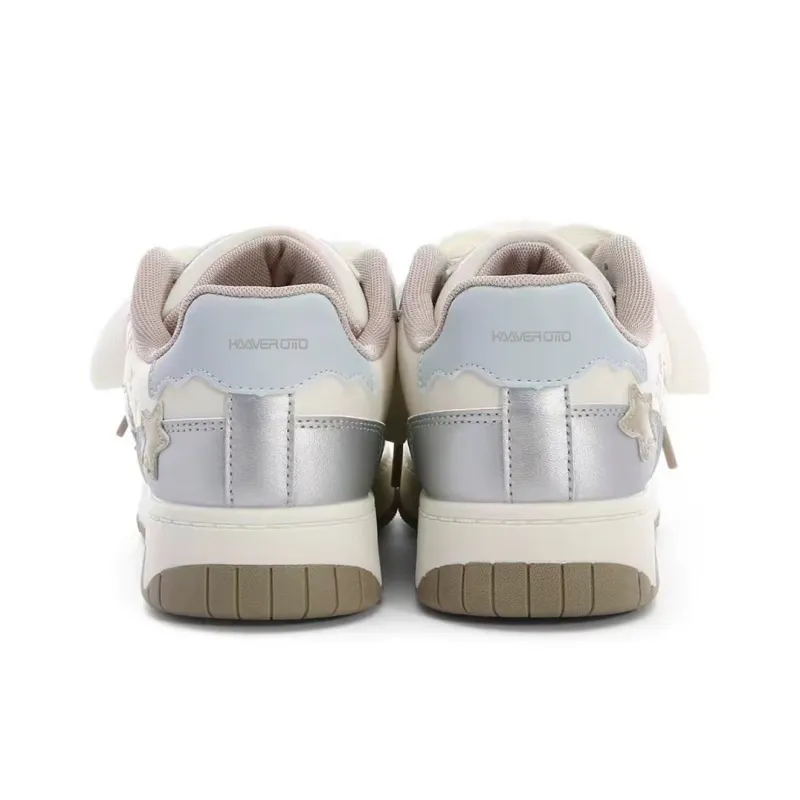 KAAVER OTTO Cushioned Wear Resistant Balanced Lightweight Low Top Stylish Skateboarding Shoes Women's Beige Silver-4
