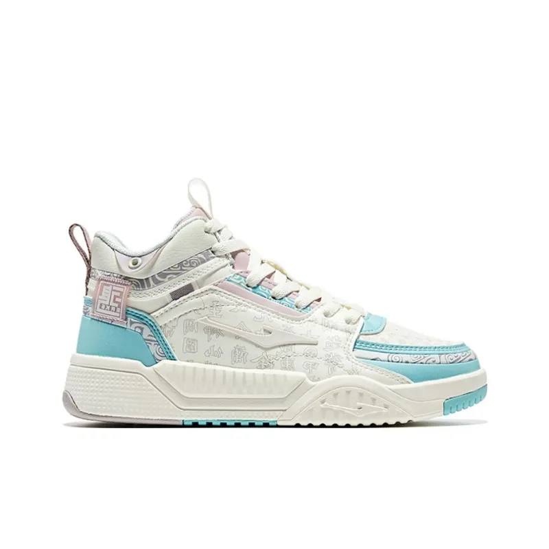 HENANBOWUYUAN x Erke High Top Skateboard Shoes Women's White Blue-1