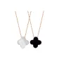 18K Gold Double-Sided Four-Leaf Clover Necklace (Black and White Large Size 15mm)