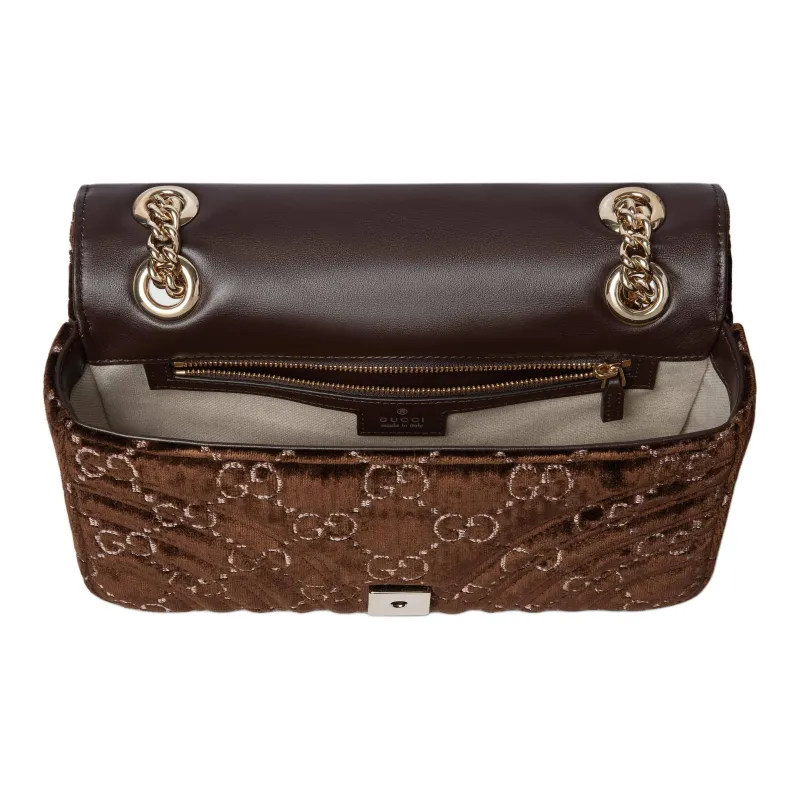 GUCCI GG Marmont Velvet Crossbody Bag Shoulder Bag Small Size Women's Brown-4