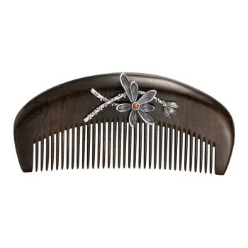 XIBI Lotus Sandalwood Hair Comb New Chinese Style Vintage Inlay Solid Wood Comb Smooth Hair Massage Head