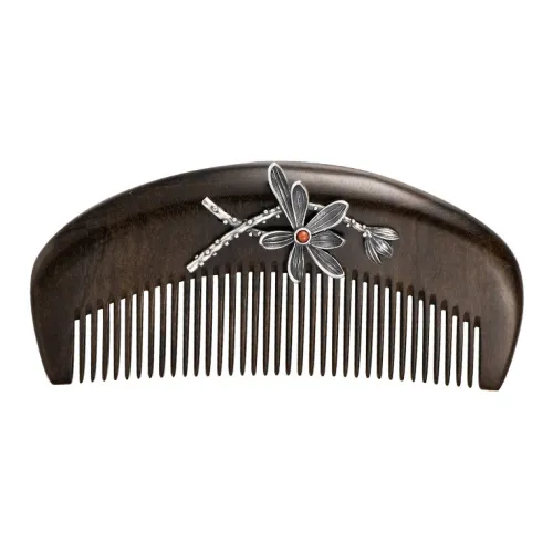 XIBI Lotus Sandalwood Hair Comb New Chinese Style Vintage Inlay Solid Wood Comb Smooth Hair Massage Head