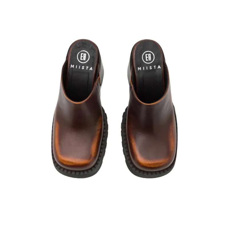 MIISTA Closed Toe Slippers 8cm Women's Brown-4