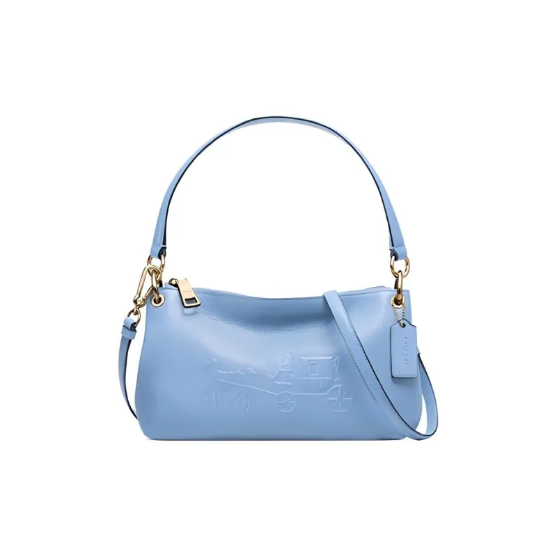 COACH Pebbled Leather Crossbody Bag, Shoulder Bag Large Size Women's Denim Blue-0