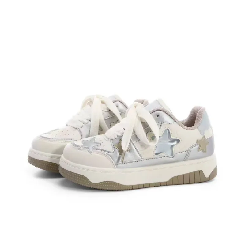 KAAVER OTTO Cushioned Wear Resistant Balanced Lightweight Low Top Stylish Skateboarding Shoes Women's Beige Silver-2