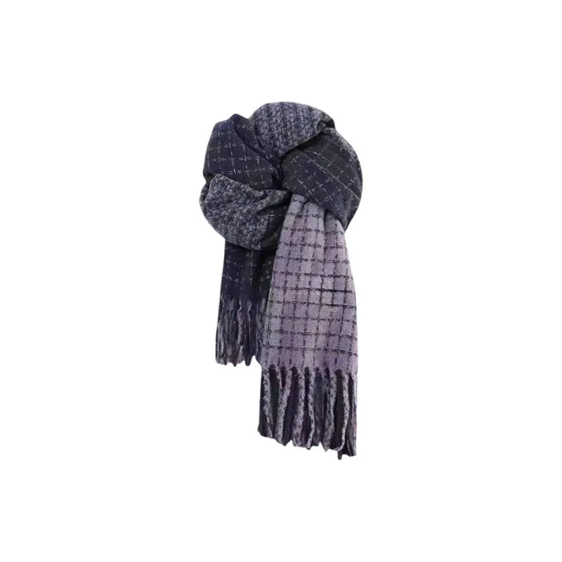 PISHUSHU Polyester Knit Scarves Unisex Twilight Gray Purple-6