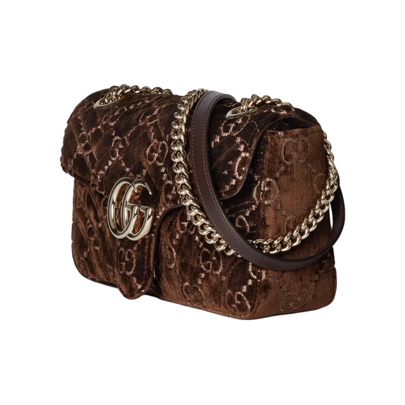 GUCCI GG Marmont Velvet Crossbody Bag Shoulder Bag Small Size Women's Brown-1