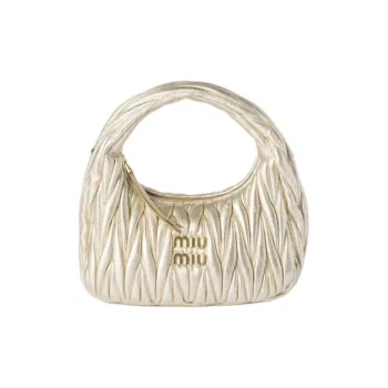 MIU MIU Small Wander Matelassé Nappa Leather Hobo Bag Women's Pyrite/White