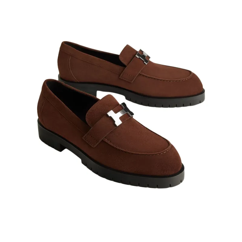 HERMES Faubourg Loafers Women's Chocolate Brown-3