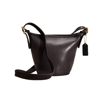 COACH Dufflette Leather Shoulder Bag Women's Black