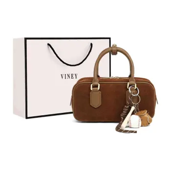 VINEY Cow Leather Patchwork Synthetic Leather Shoulder Bag Crossbody Bag Bowling Bag Small Size Women's Brown