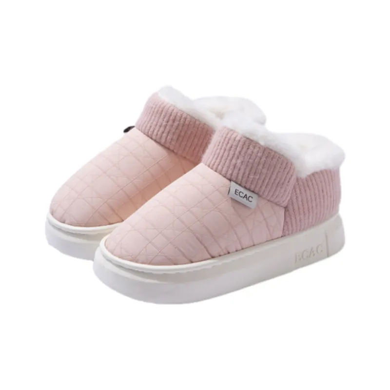 ECAC Cotton Slippers Winter Indoor Home Slip on Thickened And Fleece Lined Warm Postpartum Shoes-0