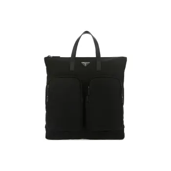 PRADA Nylon Fabric Cow Leather Handbag Men's Black