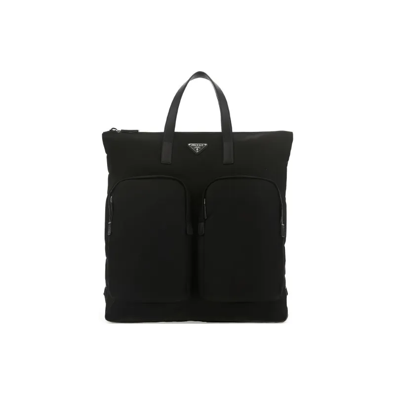 PRADA Nylon Fabric Cow Leather Handbag Men's Black-0
