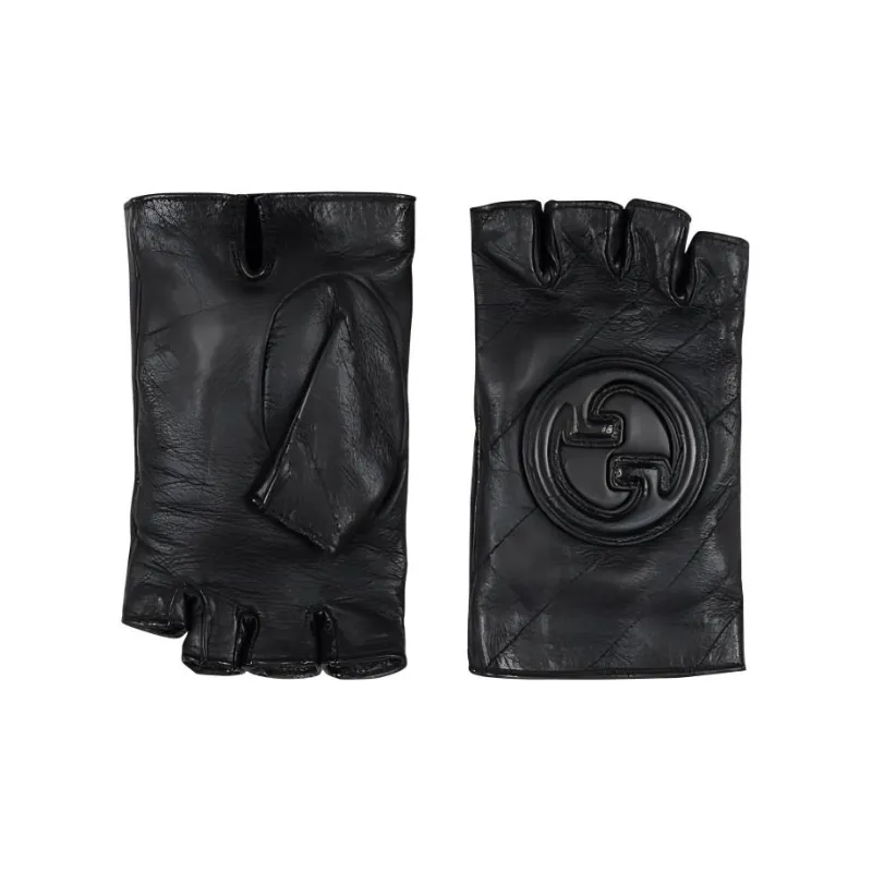 GUCCI Leather Silk Gloves Women's Black-0