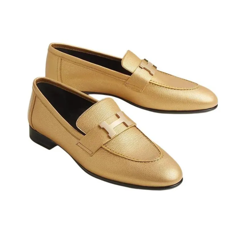 HERMES Paris Loafers Women's Gold-2
