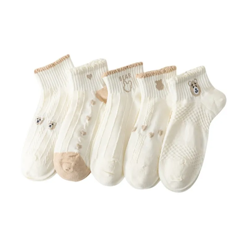 XIANSINIAO Ankle Socks Women's 5 Pack Three Bubble Bears-0