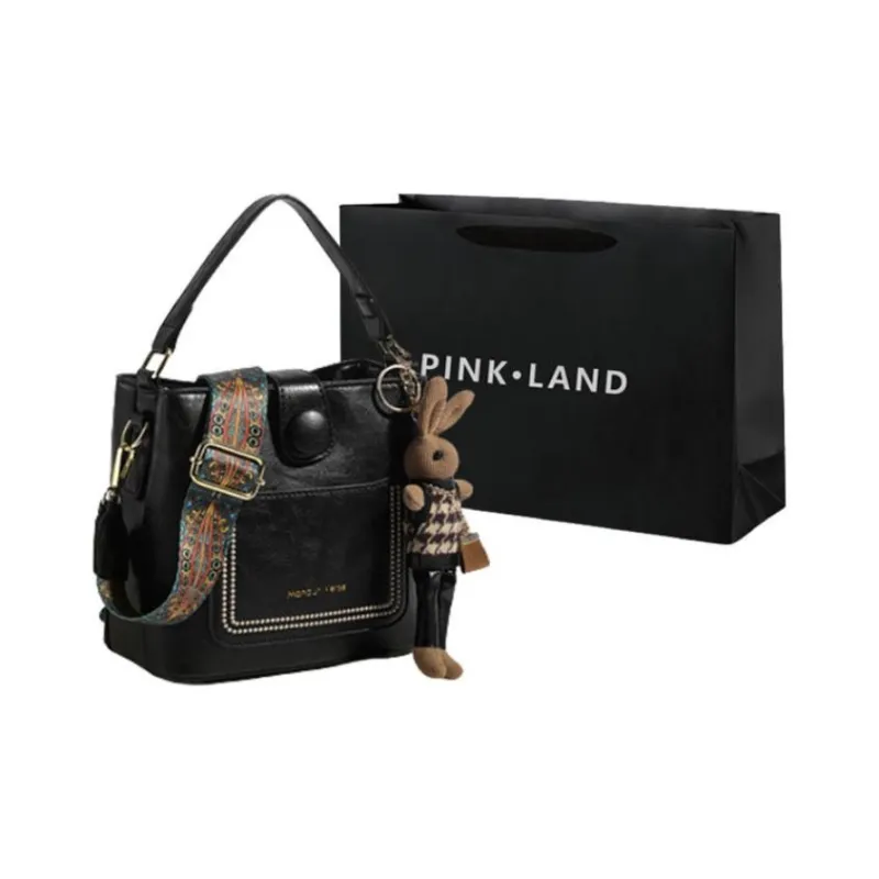 PINK·LAND PU Bucket Bag, Shoulder Bag, Crossbody Bag Women's Caramel/Red Brown/Black/Green-6