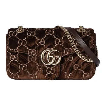 GUCCI GG Marmont Velvet Crossbody Bag Shoulder Bag Small Size Women's Brown