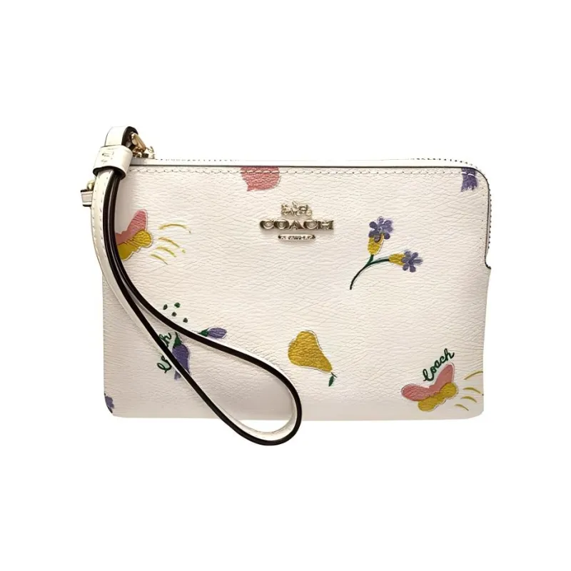 COACH Boxed Coated Canvas With Leather Clutch Small Size Women's White-1